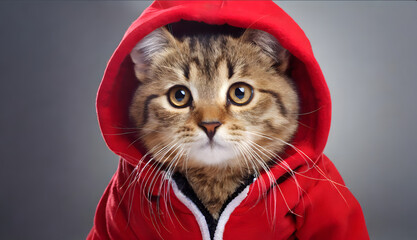 Cat in a red hood - obrazy, fototapety, plakaty