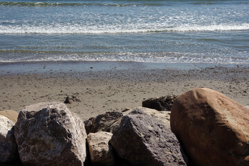Big rocks at a California ocean beach