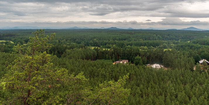 View from Hradcanska vyjlidka viewpoint above Machovo jezero lake in Czech republic
