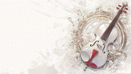 Vintage music background with violin and musical notes, digital art