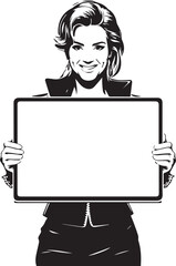 Illustrated woman holding blank paper