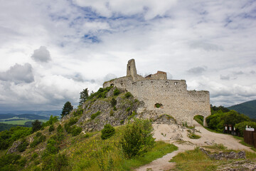 13th-century Cahtic Castle in Slovakia. Ruins of a medieval castle.