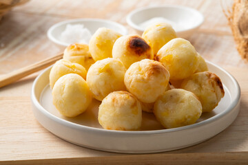 Grilled Sweet Potato,Mashed cassava and corn in balls shape and Roasted by Charcoal,Thai Dessert (Mun Tip)
