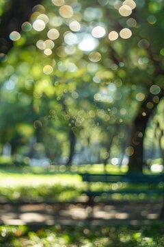 Blurred background of green park with trees