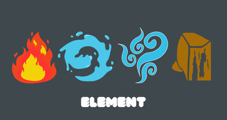 Fire element. Water. Air. And land. Illustrations 