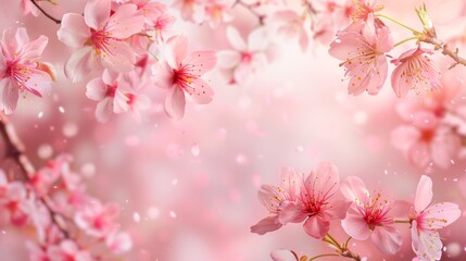 Cherry blossoms in full bloom creating a mesmerizing soft pink springtime tableau