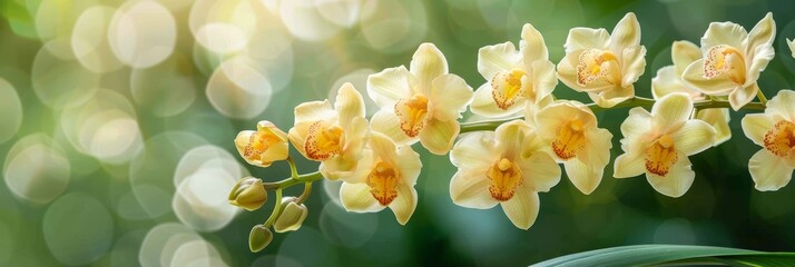 Elegant pale yellow orchid in serene soft lighting for a peaceful and graceful ambiance