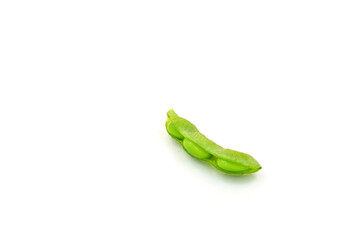 Fresh edamame soybeans and pods isolated on white background.