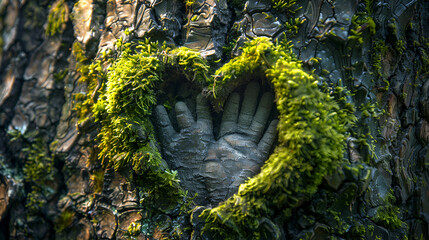 Moss rock with a heart shape on tree,generative ai - obrazy, fototapety, plakaty