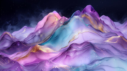 Cosmic Ridges: Ethereal Peaks in Iridescent Lavender and Moonlit Aqua for Fantasy Wall Art and Celestial Inspired Design