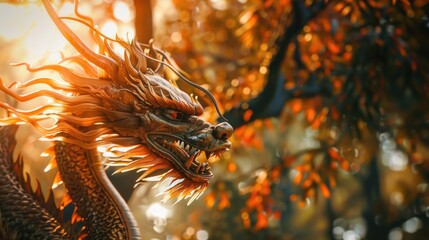 The dragon deity is revered in many cultures as a symbol of power, wisdom, and protection, embodying both ferocity and benevolence in folklore and mythology. - obrazy, fototapety, plakaty
