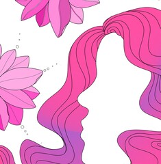 woman silhouette with pink flowers 