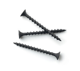 Top view of three black drywall screws