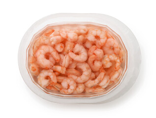Pickled peeled shrimps in plastic container