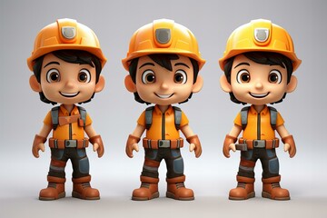 3d cartoon with construction workers,ai generated