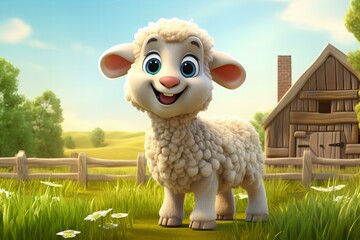cartoon 3d sheep in the farm,ai generated