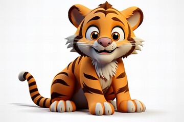 cartoon 3d baby tiger on white background,ai generated