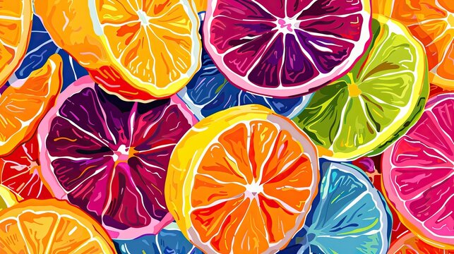 Pop art inspired citrus fruit slices with bold outlines and colors