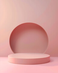 3D pink pedestal podium on pink background. Product display presentation