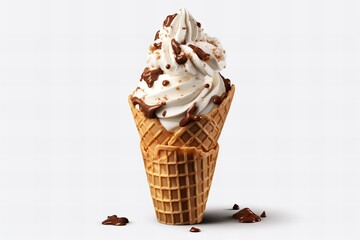 Chocolate cone ice cream on isolated white background,ai generated