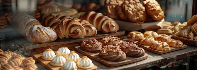 Bakery delights displaying fresh croissants, muffins, and pastries