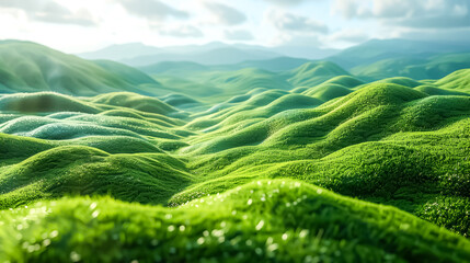 dreamy landscape with meadow,  green grass and rolling hills