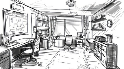 Hand drawn office space sketch