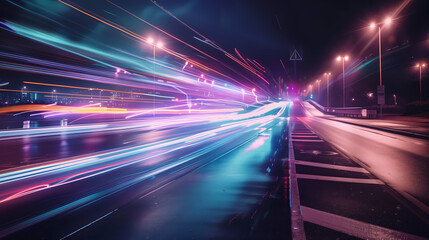 High speed urban traffic on a city street during evening rush hour, car headlights and busy night transport captured by motion blur lighting effect and abstract long exposure photography - 790878278