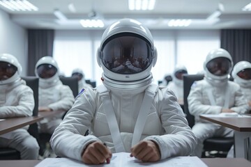 Astronauts in Training: Group of Trainees in a Corporate Meeting Room Setting
