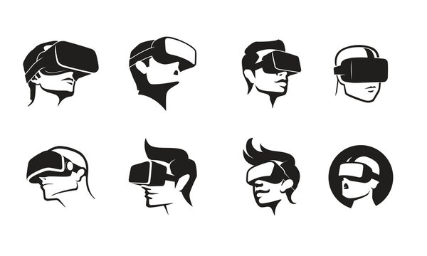 virtual reality glasses headset collection heads logo vector design icon symbol illustration