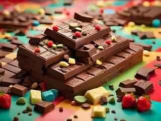 chocolate bar with nuts and candy 
