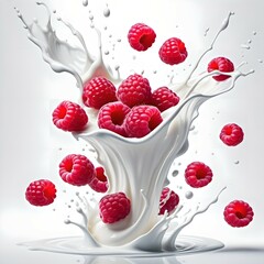 Raspberry and Milk Splash. Milk Splash With Fresh Raspberries