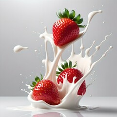 Strawberry and Milk Splash. Milk Splash With Fresh Strawberries