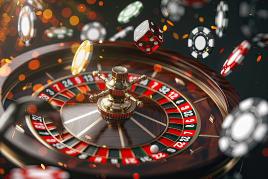 casino game Dynamic roulette wheel and aces, chips flying