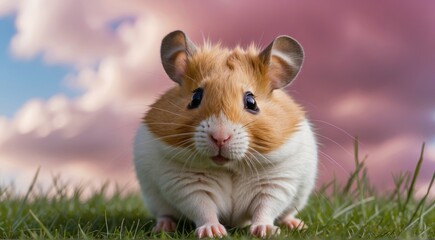 Little cute hamster on nature background