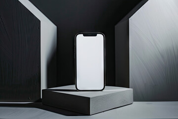 phone with white screen, geometric set design, product photography