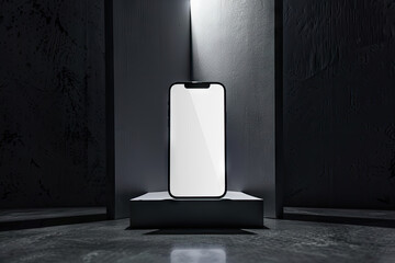 phone with white screen, geometric set design, product photography