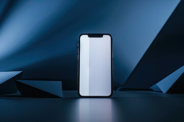 phone with white screen, geometric set design, product photography