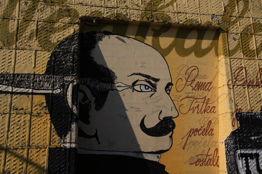 zagreb/croatia- feburary 12 2019: painting of Nikola Tesla in zagreb,  Nikola is come from Smiljan, Croatia which was part of Austrian Empire. 