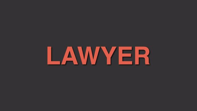 Lawyer Profession word Elegant title reveal text animation orange color with shadows on a dark gray background