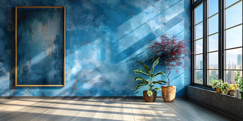 Blue Indigo Empty Canvas in Modern Living Room
