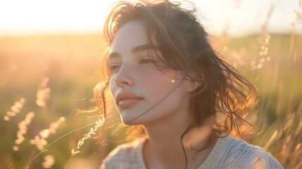 Pensive Woman in Intimate Natural Setting during Golden Hour