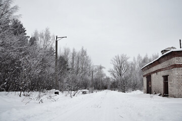 Street covered with snow. Winter in Russia
