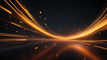 Futuristic 3D space, Abstract yellow-orange neon background. Speed of light, motion-blurred lines, and bokeh lights.
