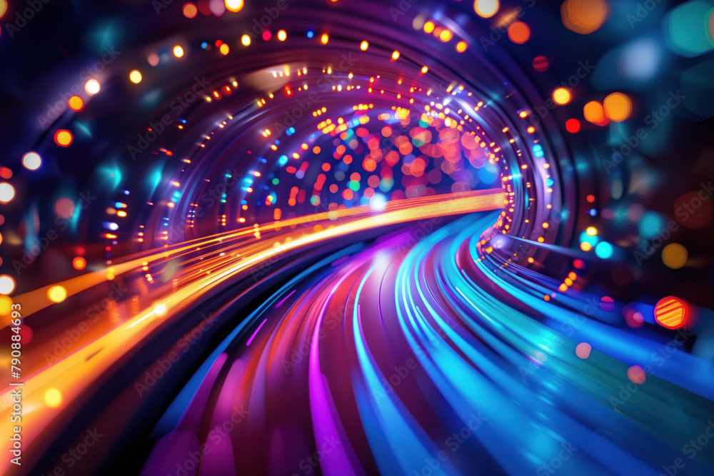 Poster abstract background with lights in a tunnel. a slide background for showcasing digital and creative 