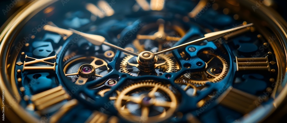 Poster precision of time: the intricacy of clockwork. concept clock mechanisms, timekeeping technology, pre