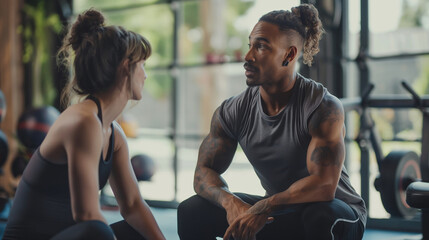 A personal trainer motivating a client to push past their comfort zone and achieve fitness...