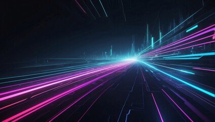 Fototapeta na wymiar Futuristic Speedscape, Digital Lights and Neon Glowing Rays Forming Abstract Technological Lines.