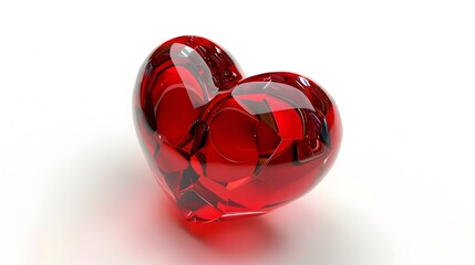 Vibrant Glossy Red Heart Icon with Elegant Crystal-Like Texture,Representing Love and Health on White Background