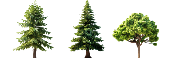 set of pine trees, towering and grand, isolated on transparent background